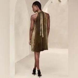 Banana Republic | Dresses | Nwt Banana Republic Gold Lam Pleated Halter Mini  Cocktail Dress Size